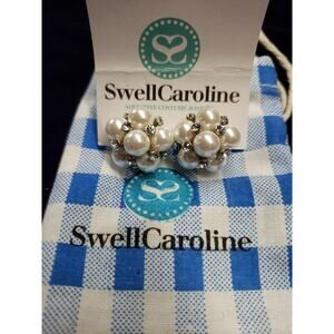 Swell Caroline Faux Pearl and Crystal Clear Rhinestone Cluster Earrings